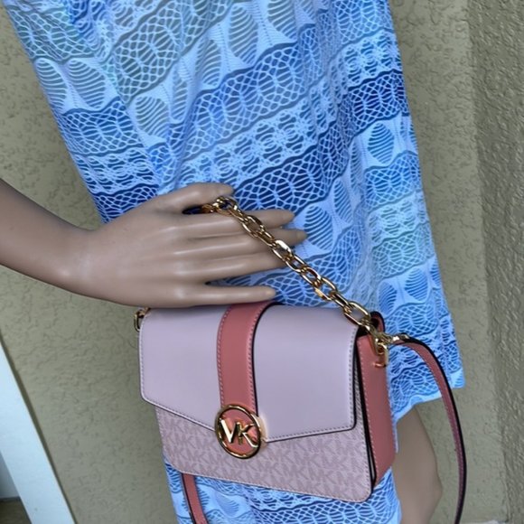 Michael Kors Carmen Small Monogram Flap Crossbody Sherbert Color - Picture 12 of 16